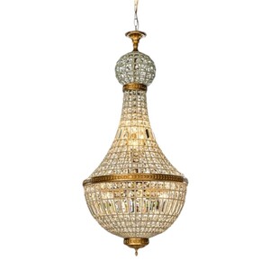 Casa Padrino Luxus Kristall Kronleuchter Gold  34 x H. 80 cm - Prunkvoller Kronleuchter mit Kristallkugel