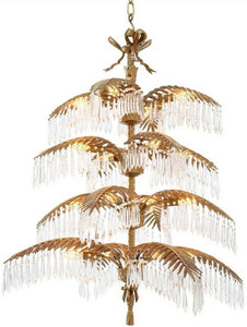 Casa Padrino Luxus Messing Kronleuchter mit Kristallglas Vintage Messingfarben 95 x 95 x H. 106 cm - Kronleuchter im Palmen Design - Luxus Qualit�t