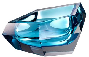 Casa Padrino Luxus Kristallglas Sch�ssel Blau 22 x 14 x H. 10,5 cm - Designer Deko Sch�ssel - Deko Accessoires