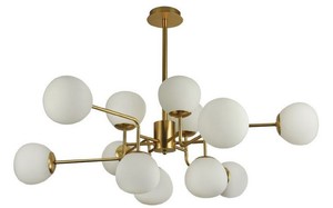 Casa Padrino Kronleuchter Gold / Wei�  110 x H. 42,7 cm - Moderner Kronleuchter mit runden Mattglas Lampenschirmen Deckenleuchte