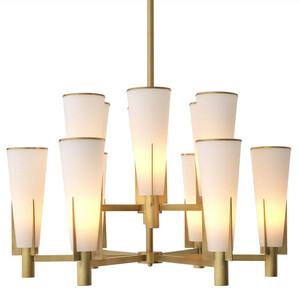 Casa Padrino Luxus Kronleuchter Antik Messingfarben / Wei�  87 x H. 56,5 cm - Moderner Metall Kronleuchter mit Glas Lampenschirmen - Luxus Kollektion