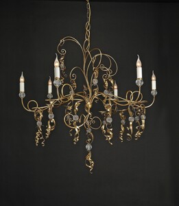 Casa Padrino Luxus Kronleuchter Antikgold  100 x H. 130 cm - Handgefertigter Kronleuchter aus Schmiedeeisen mit Voluten - Luxus Kollektion - Edel & Prunkvoll