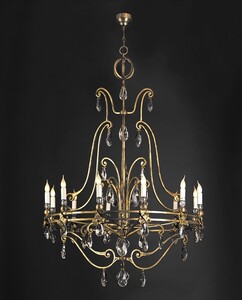 Casa Padrino Luxus Kronleuchter Antikgold  120 x H. 160 cm - Handgefertigter Kronleuchter aus Schmiedeeisen mit Kristallbehang - Luxus Kollektion - Edel & Prunkvoll