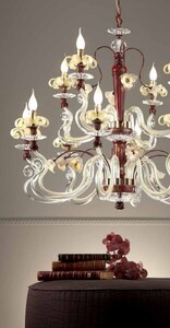 Casa Padrino Barock Kronleuchter Antikrot Gold  105 x H. 90 cm 12-flammig - Handgefertigte Leuchte aus Italien - Barock Leuchten