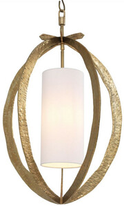 Casa Padrino Luxus Kronleuchter Messingfarben  44 x H. 72 cm - Metall Kronleuchter mit elegantem Baumwoll Lampenschirm - Wohnzimmer Kronleuchter