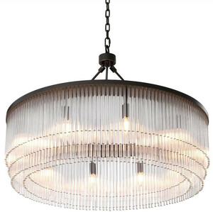 Casa Padrino Luxus Kronleuchter Bronzefarben  90 x H. 61 cm - Runder Metall Kronleuchter mit eleganten Glasst�ben - Hotel & Restaurant Kronleuchter