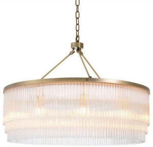 Casa Padrino Luxus Kronleuchter Messingfarben  90 x H. 61 cm - Runder Metall Kronleuchter mit eleganten Glasst�ben - Hotel & Restaurant Kronleuchter