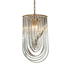 Casa Padrino Luxus Kronleuchter Gold  31 x H. 61 cm - Schmaler Kristall L�ster mit gebogenen Glasst�ben