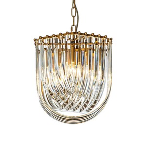 Casa Padrino Luxus Kronleuchter Gold  35 x H. 37 cm - Kristall L�ster mit gebogenen Glasst�ben