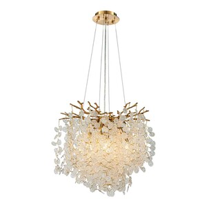 Casa Padrino Luxus Kronleuchter Gold  40 x H. 30 cm - Kristall L�ster mit Zweigen und Glasbl�ttern