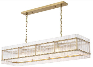 Casa Padrino Luxus Kronleuchter Antik Messingfarben 140,5 x 39 x H. 27 cm - Rechteckiger Hotel & Restaurant Kronleuchter - Luxus Kollektion