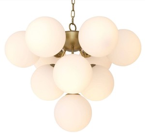 Casa Padrino Luxus Kronleuchter Antik Messingfarben / Wei�  63 x H. 73 cm - Moderner Wohnzimmer Kronleuchter mit runden Glas Lampenschirmen - Luxus Kollektion