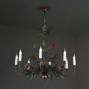 Casa Padrino Luxus Kronleuchter Mehrfarbig B. 130 x H. 110 cm - Handgefertigter Kronleuchter aus Schmiedeeisen mit handgeformten Bl�ten - Luxus Kollektion - Edel & Prunkvoll