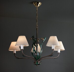 Casa Padrino Luxus Kronleuchter Messing Poliert  50 x H. 60 cm - Handgefertigter Kronleuchter aus Schmiedeeisen mit Olivenzweigen - Luxus Kollektion - Edel & Prunkvoll