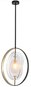 Casa Padrino Luxus Kronleuchter Schwarz / Gold 43 x 11 x H. 58 cm - Moderner Kronleuchter mit edlem Glas Lampenschirm - Luxus Kollektion