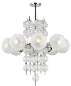 Casa Padrino Luxus Kronleuchter Silber  85 x H. 82,5 cm - Moderner Metall Kronleuchter mit geriffelten spiralfrmigen Hohlglaskugeln und kugelfrmigen Glas Lampenschirmen