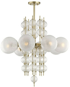 Casa Padrino Luxus Kronleuchter Antik Messing  85 x H. 82,5 cm - Moderner Metall Kronleuchter mit geriffelten spiralf�rmigen Hohlglaskugeln und kugelf�rmigen Glas Lampenschirmen