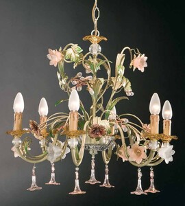 Casa Padrino Barock Kronleuchter Venezianisch Gr�n Gold  65 x H. 60 cm 6-flammig - Handgefertigte Leuchte aus Italien - Barock Leuchten
