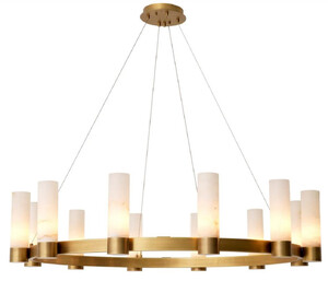 Casa Padrino Luxus Kronleuchter Antik Messing / Alabaster  136 x H. 30 cm - Runder Wohnzimmer Kronleuchter mit Alabaster Lampenschirmen - Luxus Qualit�t