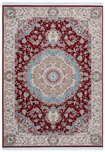 Casa Padrino Luxus Kunstfaser Teppich mit Fransen Rot / Creme / Trkis - Verschiedene Gren - Rechteckiger Wohnzimmer Teppich im Orientalischen Stil