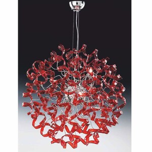 Casa Padrino Luxus LED H�ngeleuchte Rot / Silber  80 x H. 160 cm - Runde Kristallglas Pendelleuchte - Made in Italy