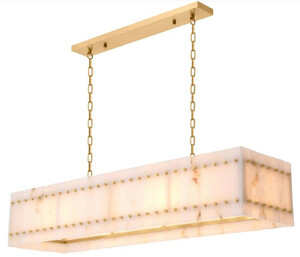 Casa Padrino Luxus Kronleuchter Antik Messing / Alabaster 140,5 x 39 x H. 27 cm - Rechteckiger Wohnzimmer Metall Kronleuchter mit Alabaster Lampenschirm - Luxus Qualit�t - Luxus M�bel