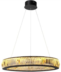 Casa Padrino Luxus LED Kronleuchter Schwarz  91 x H. 13 cm - Moderner runder Kristallglas Kronleuchter - Luxus Qualit�t