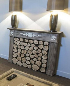 Casa Padrino Luxus Landhausstil Massivholz Kaminumrandung Dunkelgrau / Wei� - Landhausstil Wohnzimmer & Hotel M�bel - Luxus Qualit�t