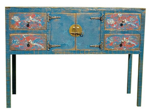 Casa Padrino Luxus Landhausstil Massivholz Kommode mit 2 T�ren und 4 Schubladen Antik Blau - Handgefertigte Landhausstil M�bel