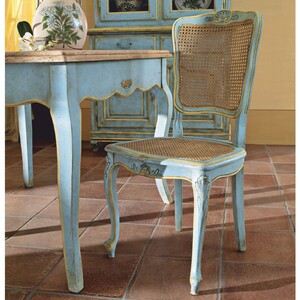 Casa Padrino Luxus Barock Esszimmer Stuhl Antik Hellblau / Beige / Antik Gelb - Luxus Barock Esszimmer M�bel - Made in Italy