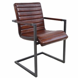 Casa Padrino Luxus Leder Esszimmer Stuhl mit Armlehnen Dunkelbraun / Grau - Esszimmer M�bel