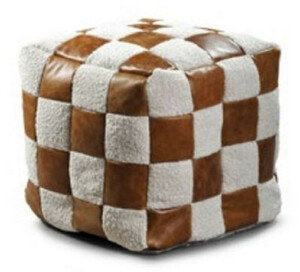 Casa Padrino Luxus Hocker Wei / Braun 45 x 45 x H. 45 cm - Sitzhocker in Wrfelform mit Echtleder - Fuhocker - Wohnzimmer Mbel