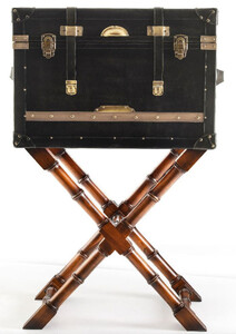 Casa Padrino Luxus Minibar in Koffer Optik Schwarz / Braun / Messing 62 x 42 x H. 99 cm - Minibar mit edlem Echtleder - Bar M�bel - Luxus M�bel in Koffer Optik