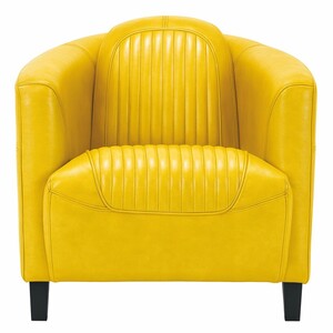 Casa Padrino Luxus Leder Sessel Gelb / Schwarz  - Echtleder Wohnzimmer M�bel