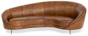 Casa Padrino Luxus Leder Sofa Braun / Messing 230 x 133 x H. 83 cm - Gebogenes Echtleder Wohnzimmer Sofa - Wohnzimmer M�bel - Leder M�bel - Luxus M�bel