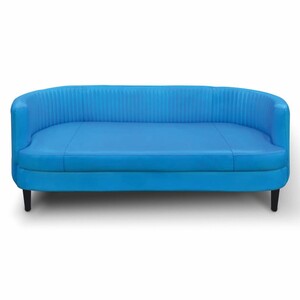 Casa Padrino Luxus Leder Sofa Blau / Schwarz 180 cm - Echtleder Wohnzimmer Mbel
