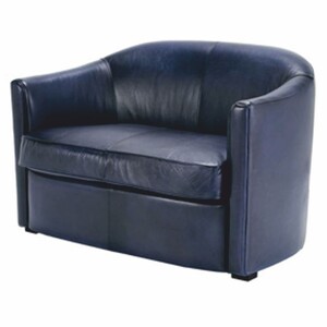 Casa Padrino Luxus Leder Sofa Blau / Schwarz 120 cm - Echtleder Mbel