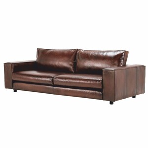 Casa Padrino Luxus Leder Sofa Dunkelbraun / Schwarz 205 cm - Echtleder Mbel