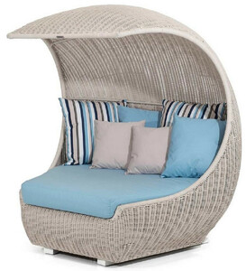 Casa Padrino Luxus Liegeinsel mit Sonnendach Beige / Hellblau 156 x 146 x H. 174 cm - Handgewebte Wetterbest�ndige Sonneninsel - Moderne Garten M�bel - Hotel M�bel