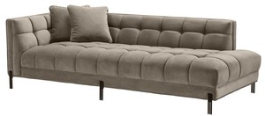 Casa Padrino Luxus Lounge Sofa Greige / Schwarz 223 x 95 x H. 68 cm - Linksseitiges Wohnzimmer Sofa mit edlem Samtsoff und 2 Kissen