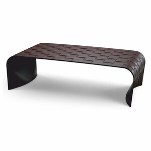 Casa Padrino Luxus Metall Couchtisch mit Kunstleder Dunkelbraun 120,5 cm - Wohnzimmer M�bel - Hotel M�bel - Luxus M�bel