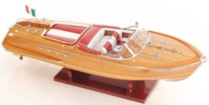 Casa Padrino Luxus Holzboot Speedboot Naturfarben / Rot / Wei� 64 cm - Handgefertigtes Deko Modellboot Schiff Boot