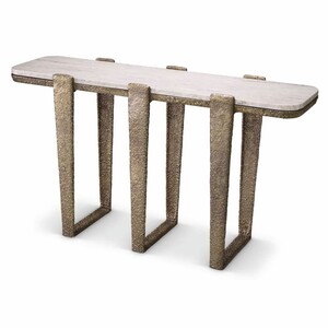 Casa Padrino Luxus Aluminium Konsole mit Marmorplatte Antik Messing / Beige 140 cm