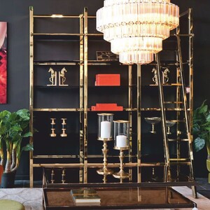 Casa Padrino Metall Regalschrank mit Leiter Gold / Schwarz 245 x 45 x H. 223 cm