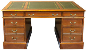 Casa Padrino Luxus Schreibtisch Hellbraun / Gr�n / Gold 140 x 70 x H. 78 cm - Massivholz B�rotisch im englischen Stil - Luxus B�ro M�bel