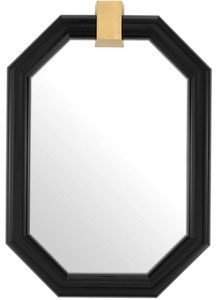Casa Padrino Luxus Wandspiegel Schwarz / Messing 105 x 15 x H. 151 cm - Achteckiger Mahagoni Spiegel - Luxus Qualitt