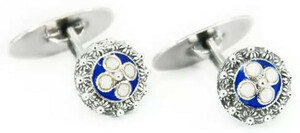 Casa Padrino Luxus Manchettenkn�pfe Silber / Blau / Wei� - Handgefertigte Sterlingsilber Manchettenkn�pfe mit edler Emaille - Luxus Herrenschmuck