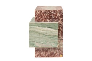 Casa Padrino Luxus Marmor Beistelltisch Gr�n / Rosa 35 x 35 x H. 51 cm - Blockf�rmiger Beistelltisch aus hochwertigem Indian Green Onyx und Rosalia Pink Marmor - Luxus M�bel