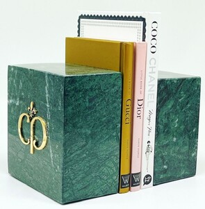 Casa Padrino Luxus Marmor Deko Buchst�tzen Set Gr�n / Gold