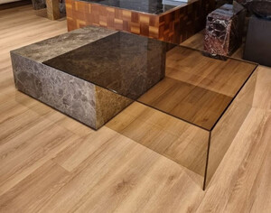 Casa Padrino Luxus Marmor Couchtisch mit Glasplatte Grau 150 cm